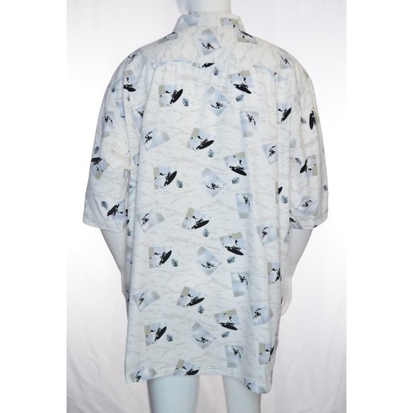 Southpole Surfer Print Cotton Short Sleeve Button Down Shirt White/Blue/Tan XXL - Picture 4 of 6